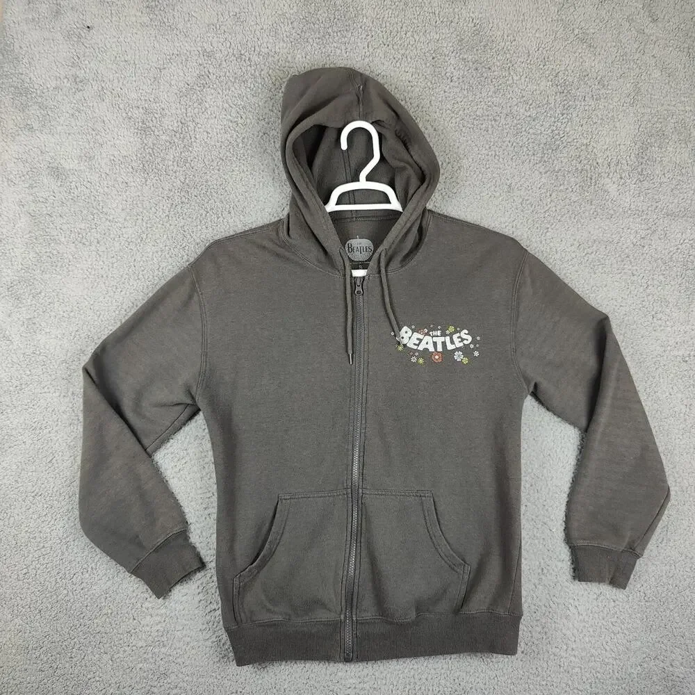 The Beatles Hoodie Grey Adult Small Full Zip Sweater Hooded Sweatshirt Band Tee